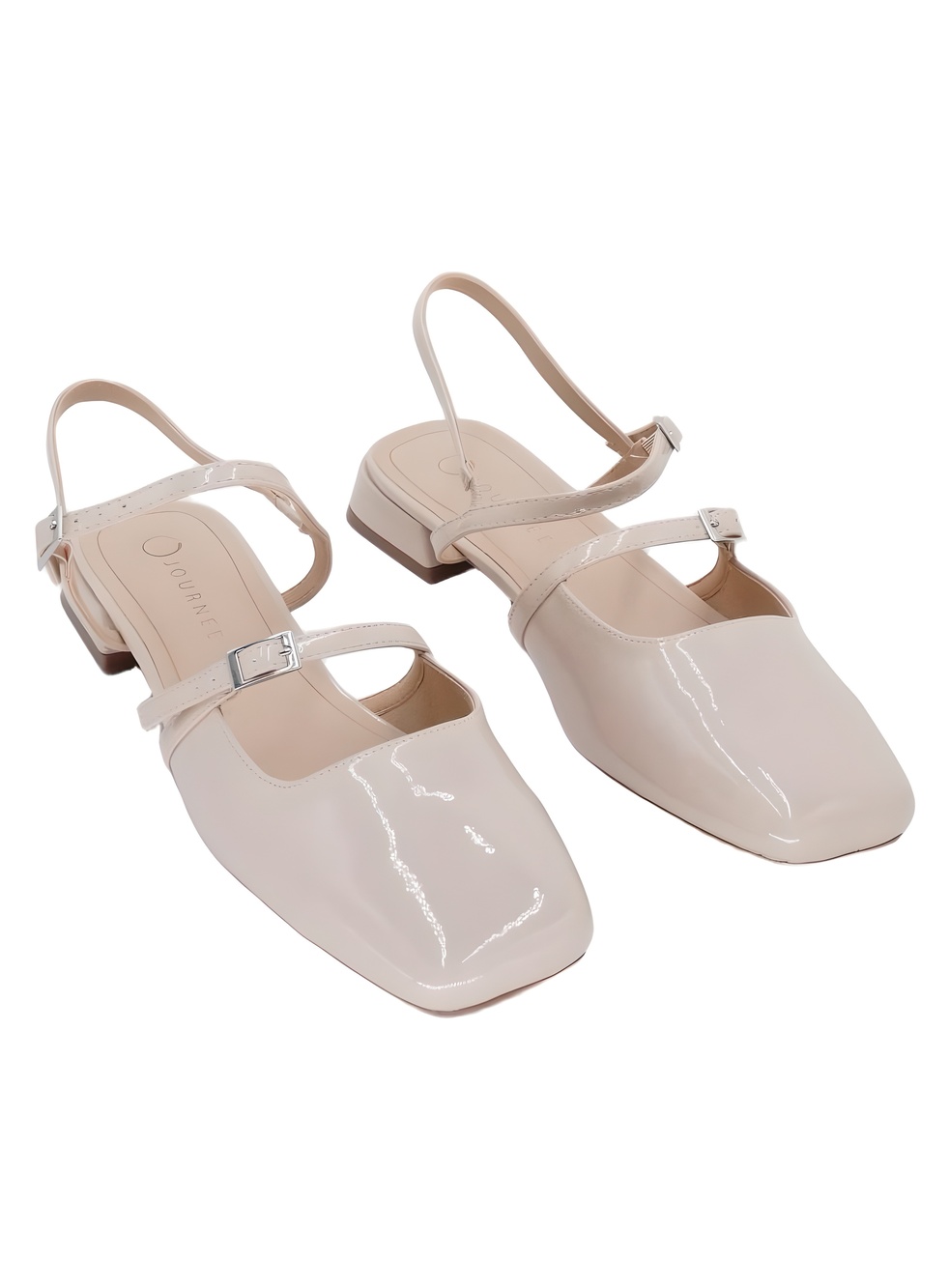 Journee Collection Gretchenn Beige Patent Square Toe Slingback Flats Size 10W